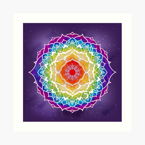 Diseño de mandala de 7 chakras - acuarela WOPURPLEBG Lámina artística