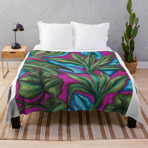 Item preview, Tropical Watercolor Leaves on Magenta Background designed and sold by Leslie Rogers Todder.