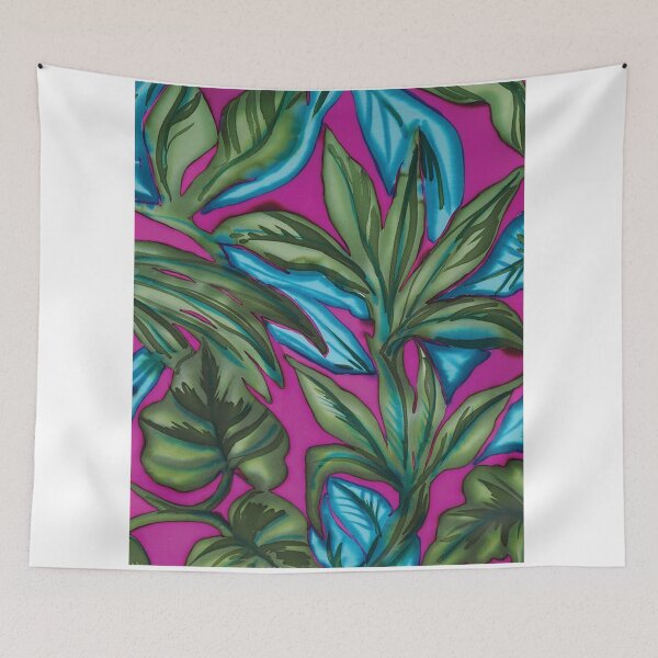 Item preview, Tropical Watercolor Leaves on Magenta Background designed and sold by Leslie Rogers Todder.