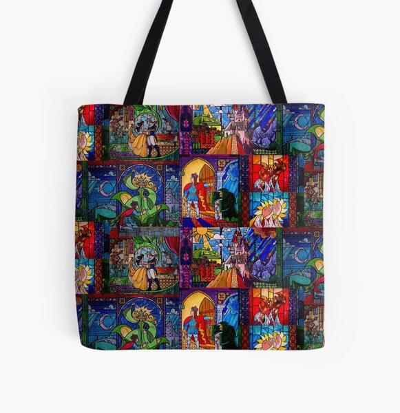 Beauty and the Beast Stained Glass All Over Print Tote Bag