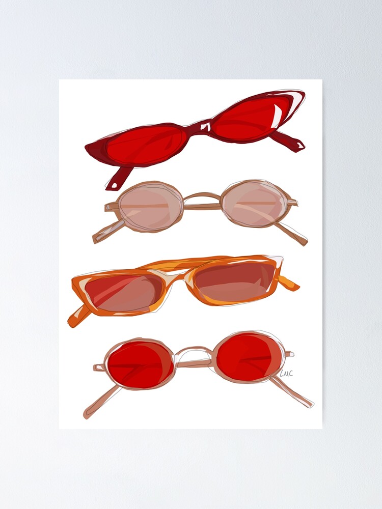 Red Retro Aesthetic Glasses Red Sunglasses Poster