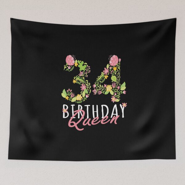 Item preview, 34th Birthday Queen 34 Years Old Woman Floral B-day Theme graphic designed and sold by Grabitees.