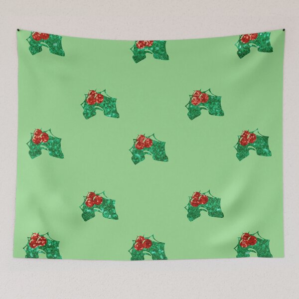 Artikelvorschau, Pailletten-Druck Weihnachten Holly entworfen und verkauft von Gossip Rag.
