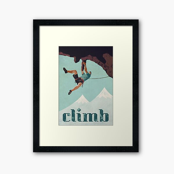 Vintage Style Rock Climbing Framed Art Print