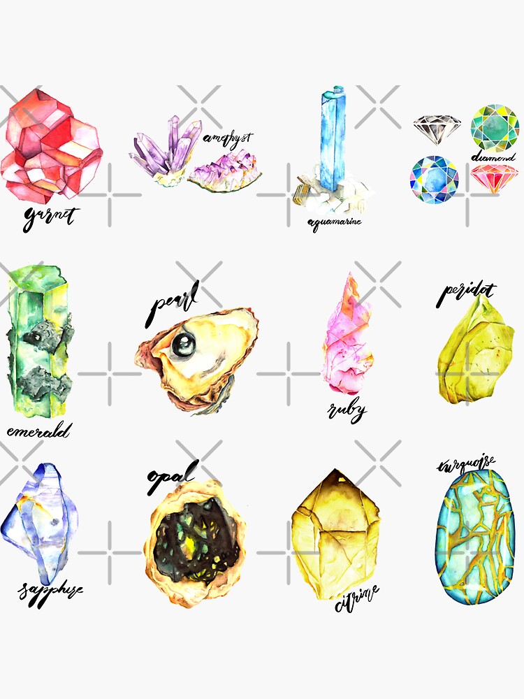 Watercolor Birthstones With Calligraphy by sadiesavesit