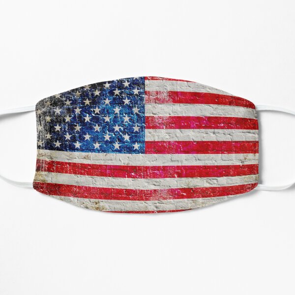 Distressed American Flag On Old Brick Wall - Horizontal Flat Mask