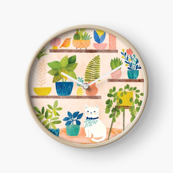 Cat with House Plants Clock