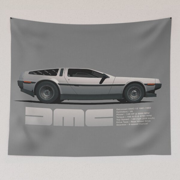 Item preview, DeLorean DMC-12 cartoon retro style car side view with specs designed and sold by BadPixel.
