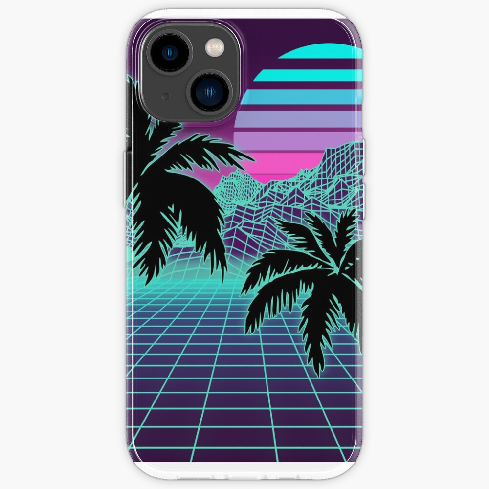 Retro 80s Vaporwave Sunset Sunrise With Outrun Style Grid Print