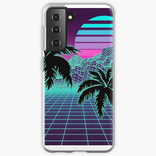 Retro 80s Vaporwave Sunset Sunrise With Outrun style grid print Samsung Galaxy Soft Case