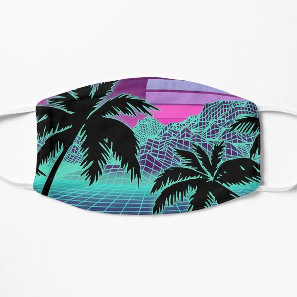 Retro 80s Vaporwave Sunset Sunrise With Outrun style grid print Flat Mask