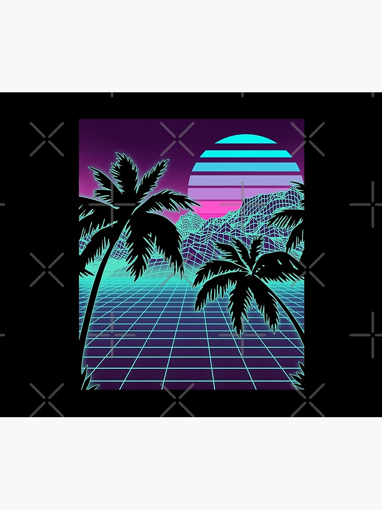 Retro 80s Vaporwave Sunset Sunrise With Outrun Style Grid Print