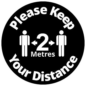 Artwork thumbnail, Please Keep Your Distance 2 metres - Rounded Sign, Black and White by SocialShop