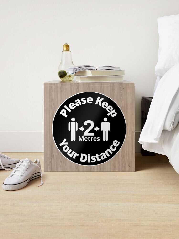 Sticker, Please Keep Your Distance 2 metres - Rounded Sign, Black and White designed and sold by SocialShop