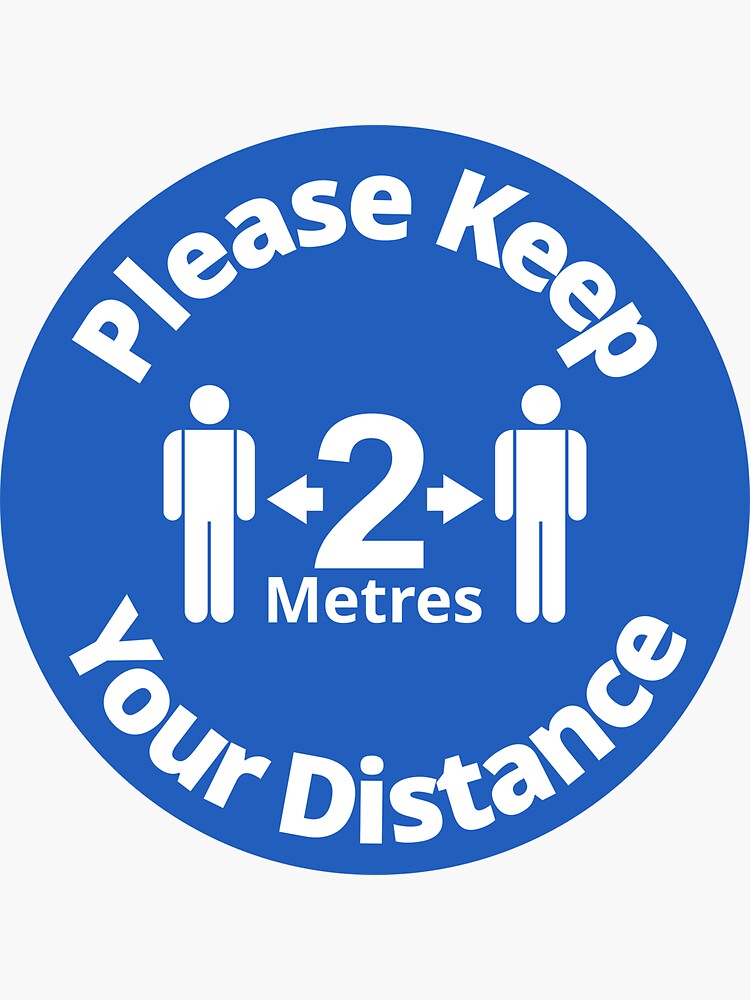 Thumbnail 3 of 3, Sticker, Please Keep Your Distance 2 metres - Rounded Sign, Blue and White designed and sold by SocialShop.