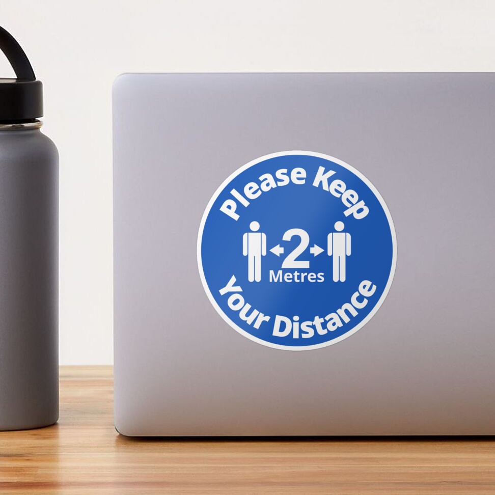 Please Keep Your Distance 2 metres - Rounded Sign, Blue and White Sticker