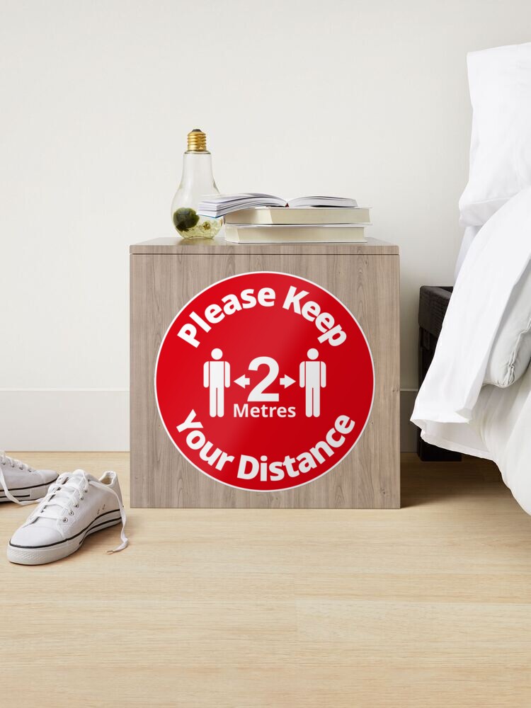 Sticker, Please Keep Your Distance 2 metres - Rounded Sign, Red and White designed and sold by SocialShop
