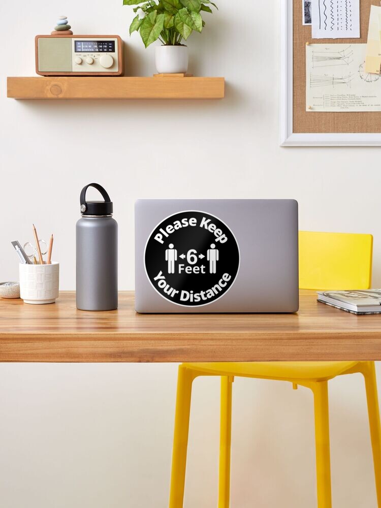 Thumbnail 2 of 3, Sticker, Please Keep Your Distance 6 feet - Rounded Sign, Black and White designed and sold by SocialShop.