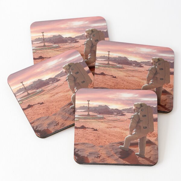 Item preview, astronaut on planet Mars, looking at a martian colony designed and sold by DottedYeti.