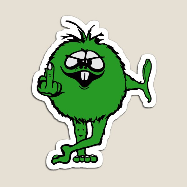 Green guy flips bird - 70s retro Magnet