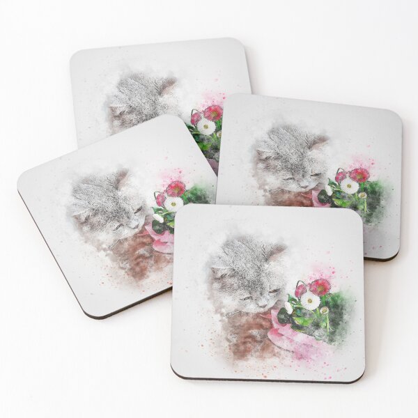 Item preview, Kitten and flowers designed and sold by coolkatia.
