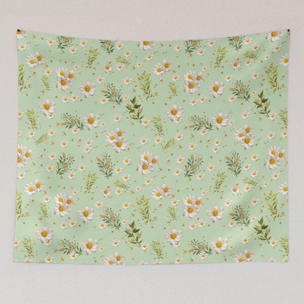 Item preview, White Daisies Field Jade Floral Pattern designed and sold by dmr studio.