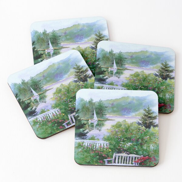 Item preview, THOUSAND ISLANDS : Vintage Bench, Islands and Sailboat Painting Print designed and sold by posterbobs.