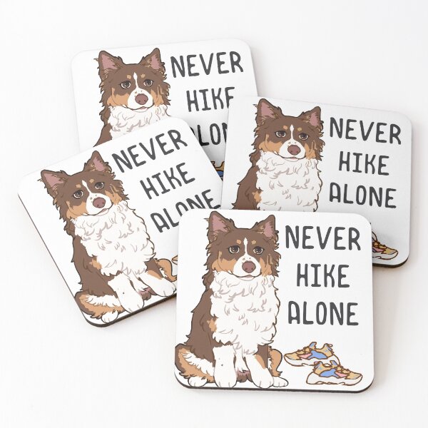 Item preview, Red tri Australian Shepherd - NEVER HIKE ALONE designed and sold by Ivy Fox Illustration.