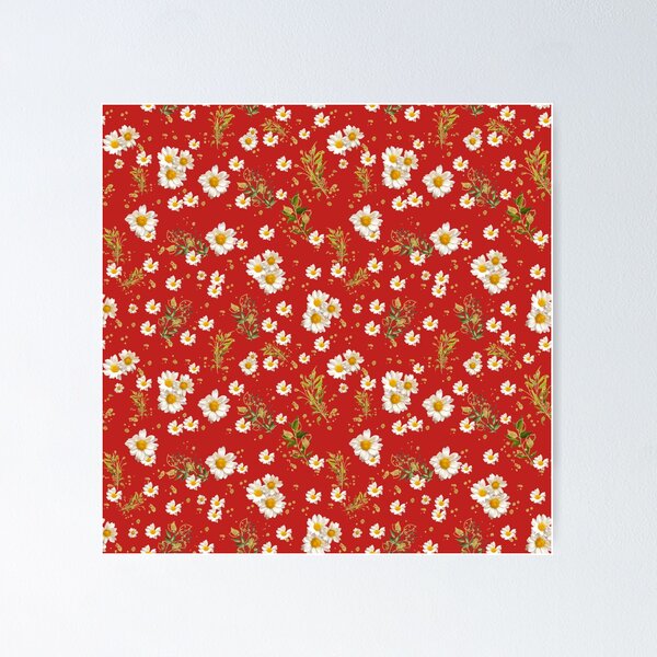 Item preview, White Daisies Field Floral Scarlet Pattern designed and sold by dmr studio.
