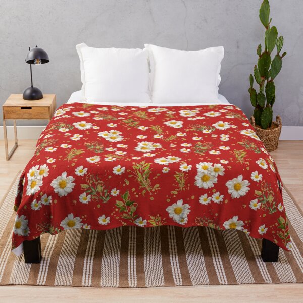 Item preview, White Daisies Field Floral Scarlet Pattern designed and sold by dmr studio.