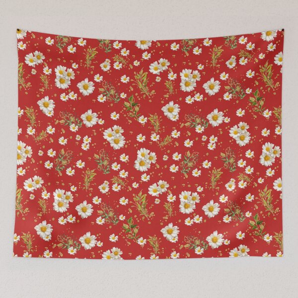 Item preview, White Daisies Field Floral Scarlet Pattern designed and sold by dmr studio.