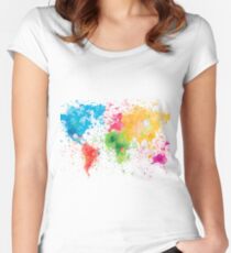 world map painting Women's Fitted Scoop T-Shirt