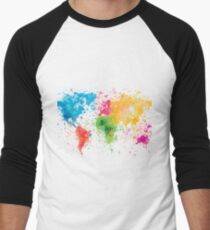 Camiseta ¾ bicolor para hombre pintura del mapa del mundo