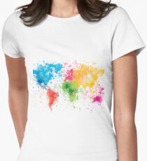 world map painting Women's Fitted T-Shirt