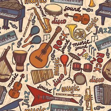 Artwork thumbnail, Band Instruments Seamless Music Pattern by edwardecho