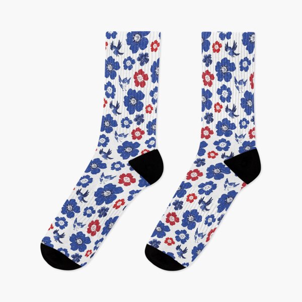 Item preview, Red White n Blue Happy Birds Flowers Seamless Pattern Print designed and sold by ClaudiaFlores.