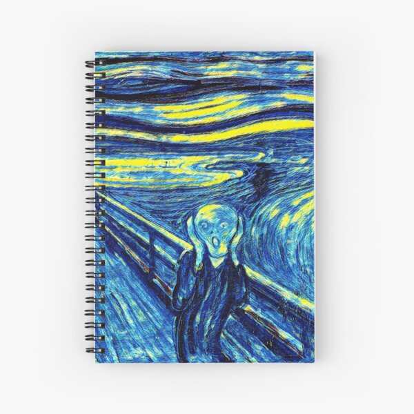 Edvard Munch's Painting Scream done in Van Gogh's Starry Night Colors for a Interesting Change Spiral Notebook