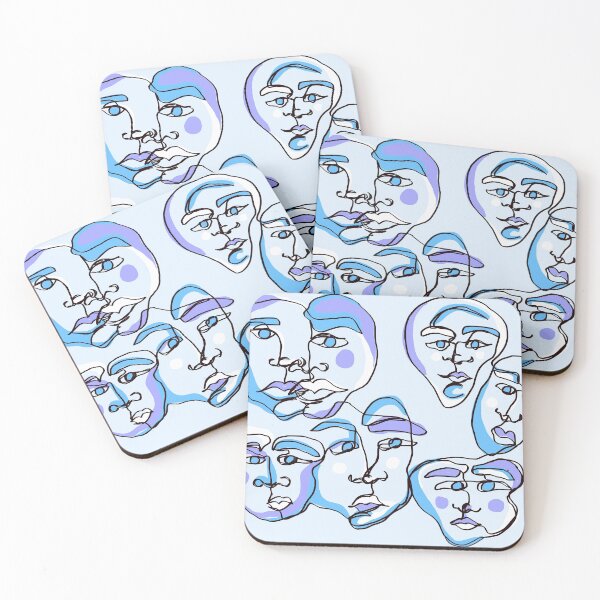 Item preview, cool blue doodle faces designed and sold by mariahmoniquedesign.