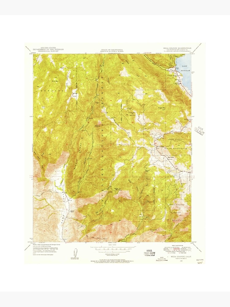 "Mesa Grande, CA from 1948 Vintage Map High Quality" Canvas Print for