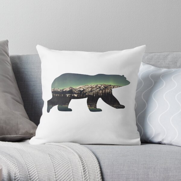 Polar bear mountains northern lights Throw Pillow