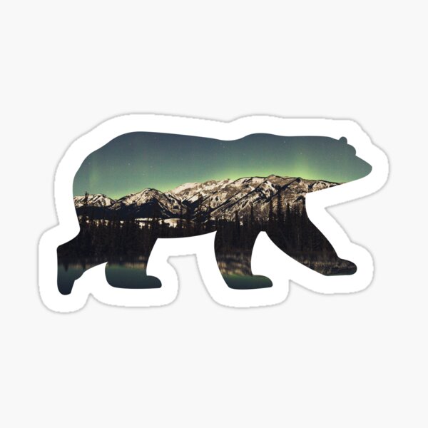 Polar bear mountains northern lights Sticker