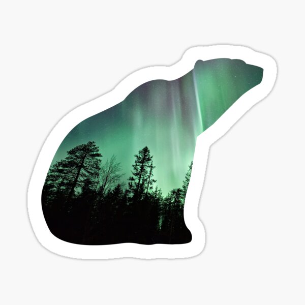 Polar bear sitting northern lights Sticker