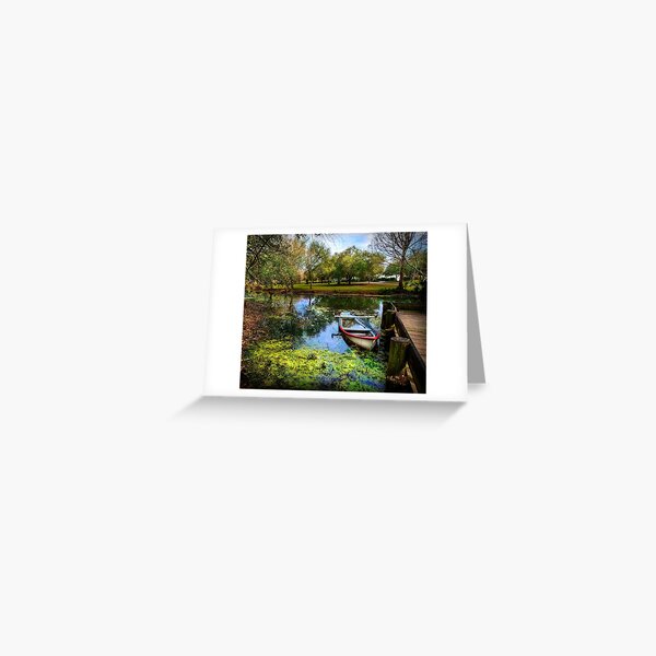 Boat on the bayou of the historic village of Vermillonville Louisiana USA Greeting Card