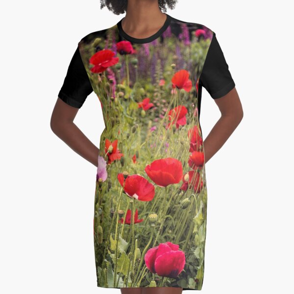 Red Poppies 3 Graphic T-Shirt Dress