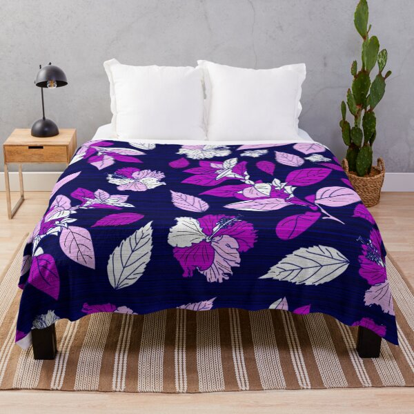 Item preview, Colorful sharp purple colors floral on dark blue pattern designed and sold by EarthyPlanty.