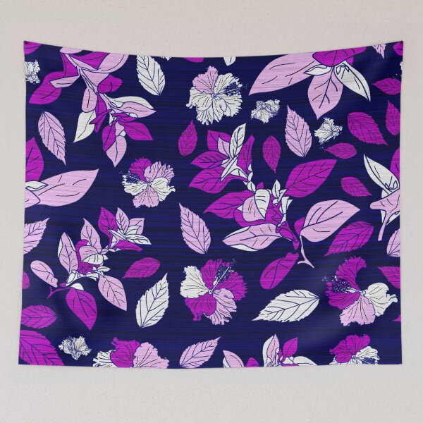 Item preview, Colorful sharp purple colors floral on dark blue pattern designed and sold by EarthyPlanty.