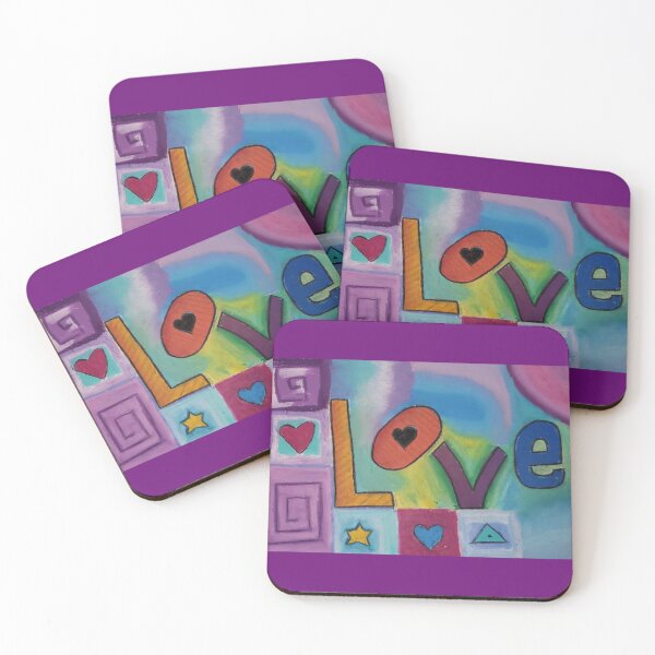 Item preview, Love is a 4 letter word. Colorful, Love. Orange, red, purple, blue colors. Heart and star designed and sold by amethyst079.
