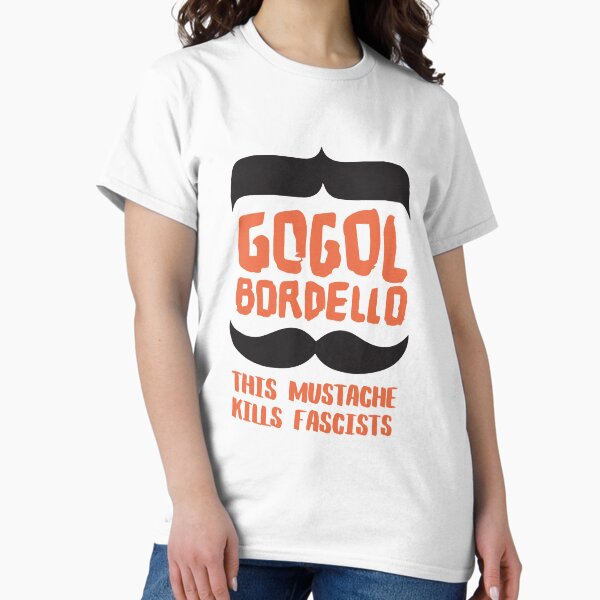 Vista previa del artículo con la obra «burdel gogol este bigote mata fascistas», diseñado y vendido por mevvo.