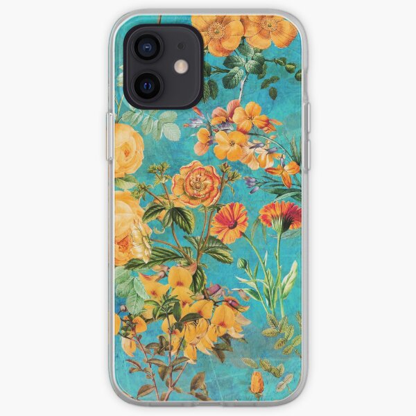 Turquoise Vintage Botanical Summer Garden iPhone Soft Case