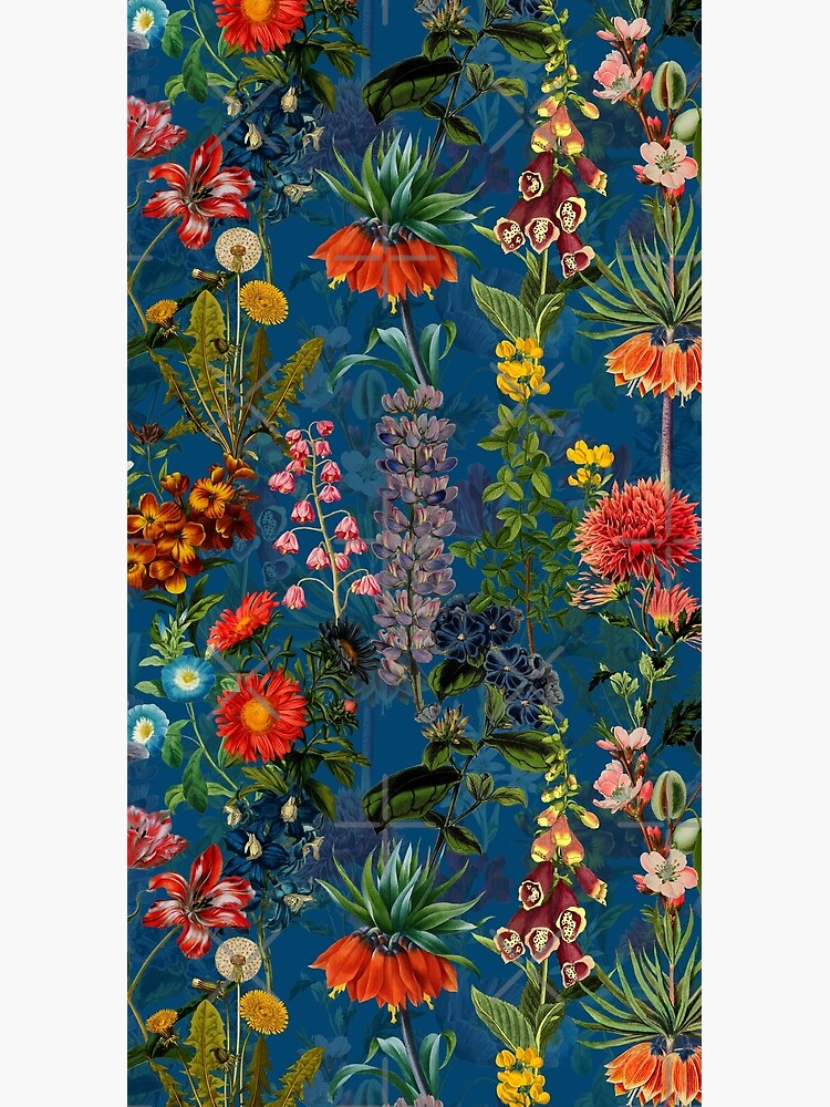 Vintage Blue Springflower Meadow Night by UtArt
